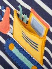 JoJo Maman Bébé Navy White Stripe Navy & White Stripe Digger Pocket T-Shirt - Image 3 of 3