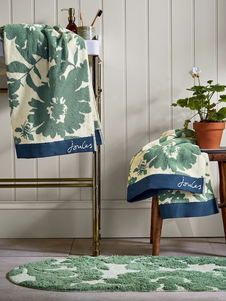 Joules Green Aplarist Floral 100% Cotton Towel - Image 1 of 2