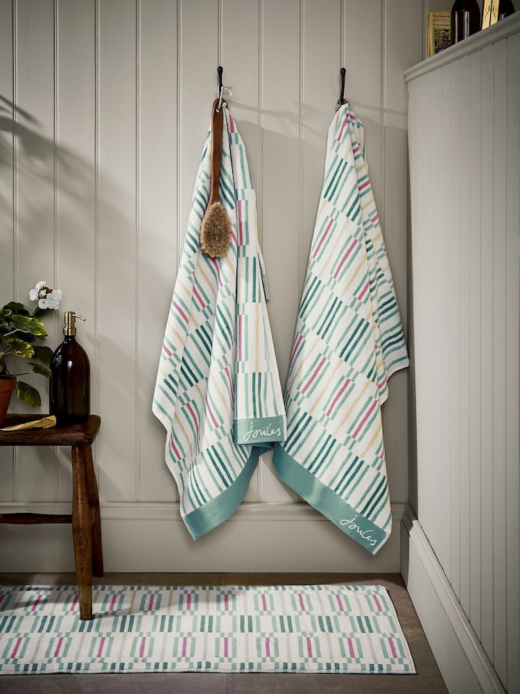 Joules Aqua 100% Cotton Collector Geo Bath Mat - Image 1 of 1