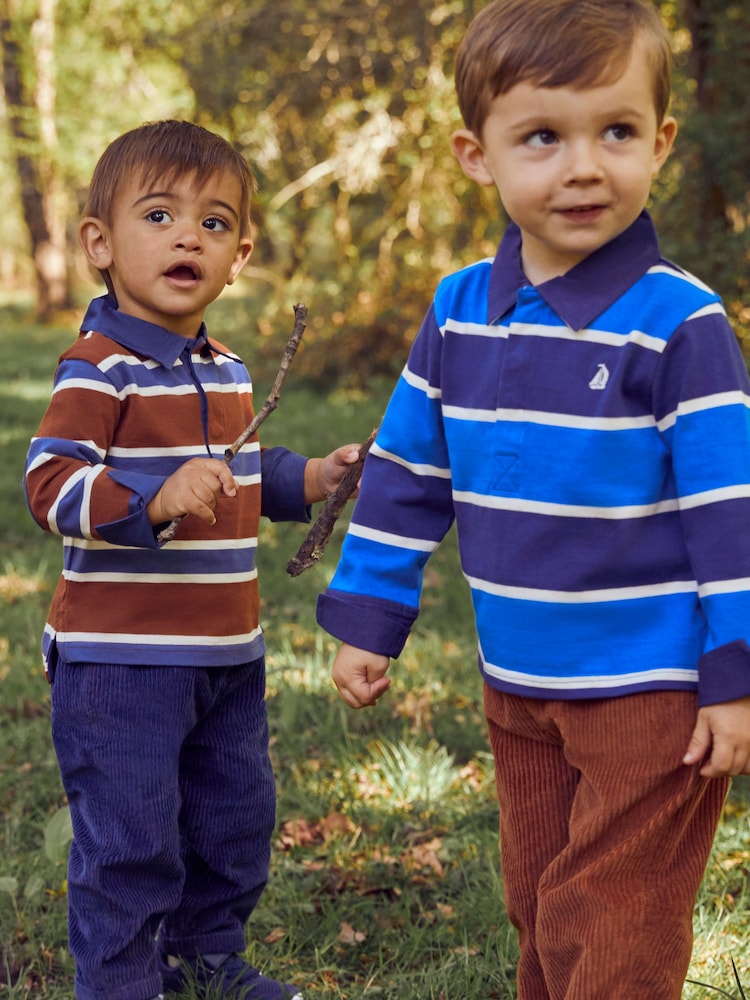 JoJo Maman Bébé Brown Boys' Stripe Rugby Top - Image 4 of 4