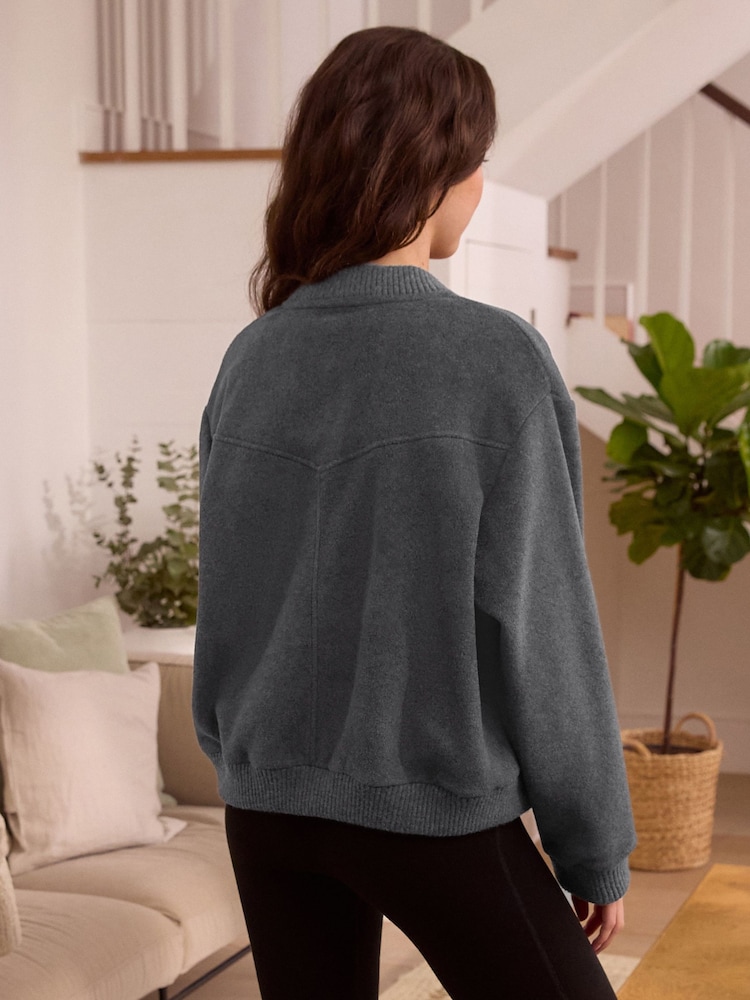 Charcoal Grey Fleece Bomber Jacket - Image 2 of 5