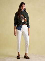 Joules Jonty Dark Green Intarsia Fox Knit Jumper - Image 3 of 8