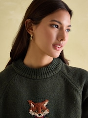 Joules Jonty Dark Green Intarsia Fox Knit Jumper - Image 7 of 8