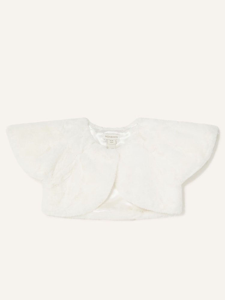 Monsoon White Faux Fur Baby Cardigan - Image 1 of 3