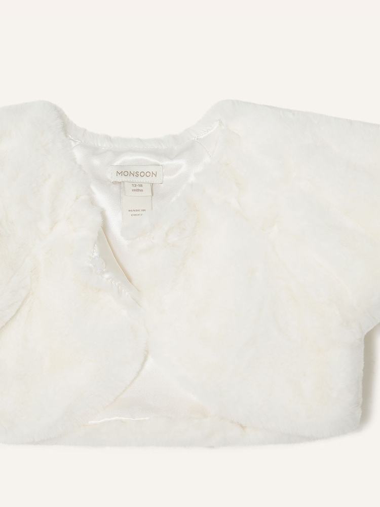 Monsoon White Faux Fur Baby Cardigan - Image 3 of 3