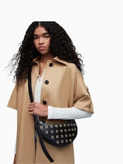 AllSaints Black Half Moon Eyelet Bag - Image 1 of 7