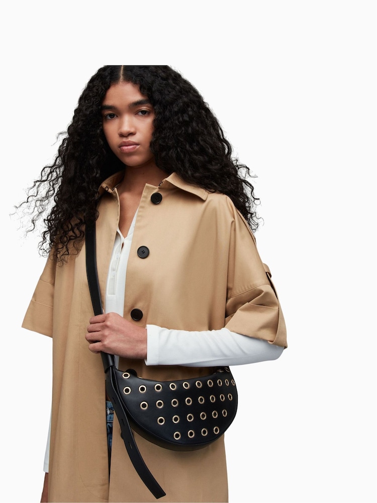 AllSaints Black Half Moon Eyelet Bag - Image 1 of 7