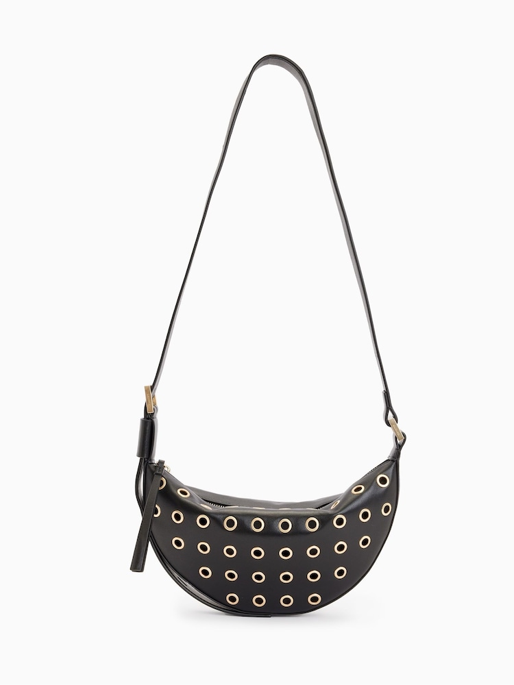 AllSaints Black Half Moon Eyelet Bag - Image 2 of 7