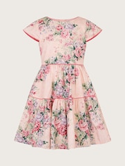 Monsoon Pink 100% Cotton Jacquard Rose Dress - Image 2 of 3