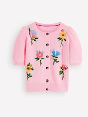 Boden Pink Puff Sleeve Cotton Cardigan - Image 7 of 7