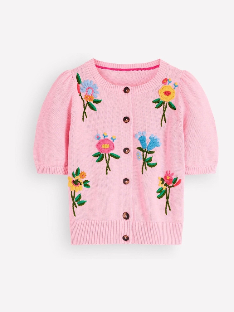Boden Pink Puff Sleeve Cotton Cardigan - Image 7 of 7
