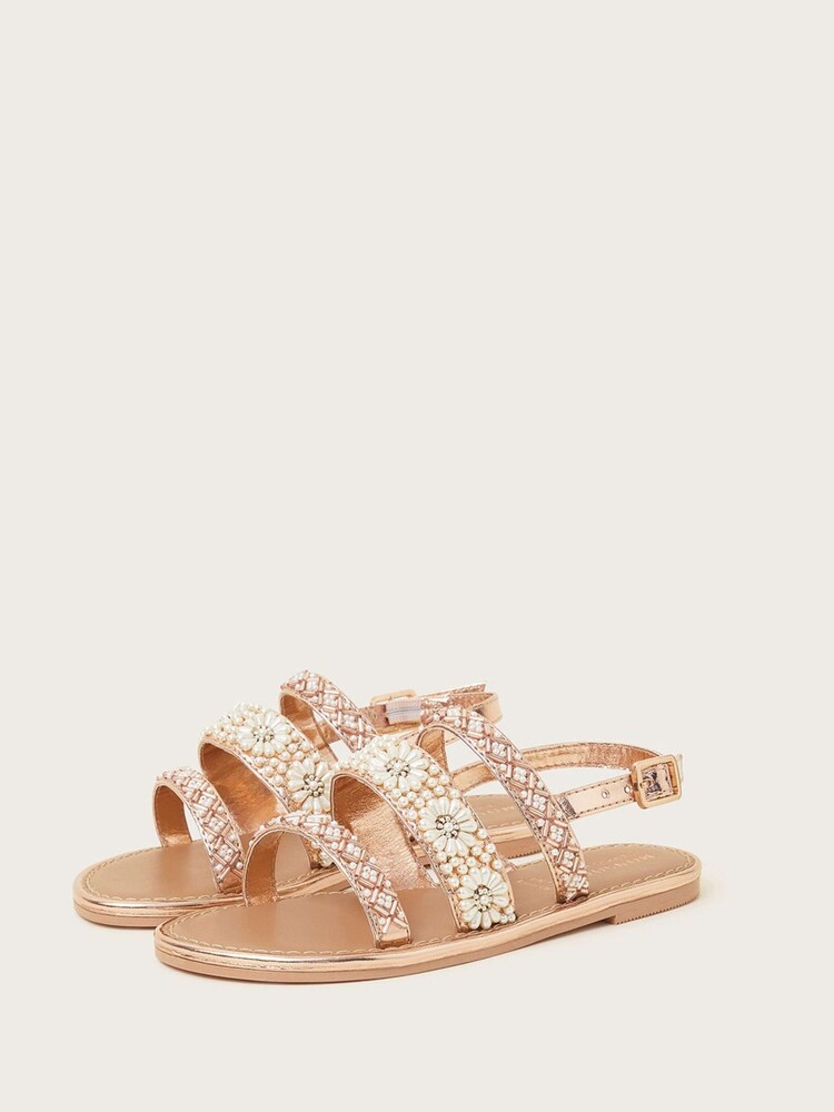 Monsoon Gold Pearl Flower Embellished Sandals - Image 1 of 3