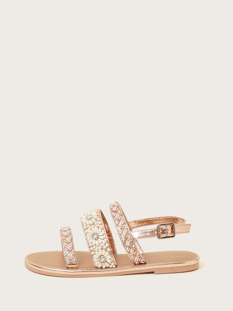 Monsoon Gold Pearl Flower Embellished Sandals - Image 2 of 3