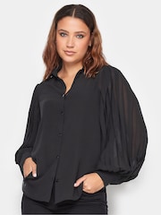Long Tall Sally Black 100% Cotton Pleated Shirt - Image 3 of 5