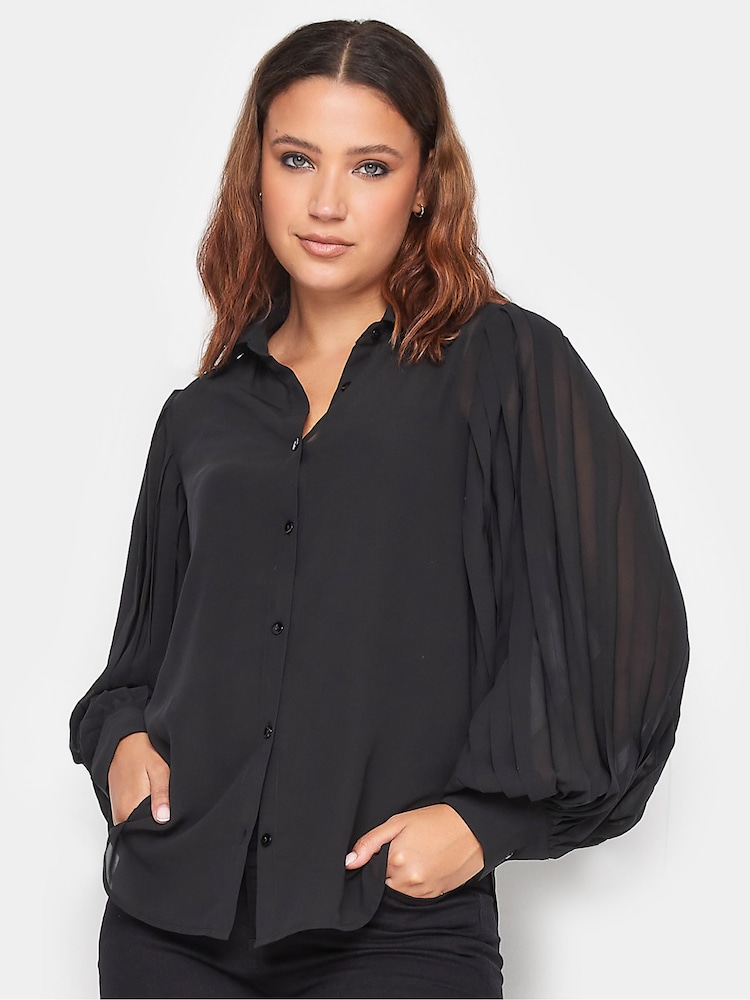 Long Tall Sally Black 100% Cotton Pleated Shirt - Image 3 of 5