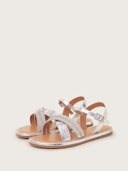 Monsoon Silver Diamanté Cross-Over Sandals - Image 1 of 3