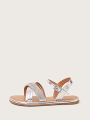 Monsoon Silver Diamanté Cross-Over Sandals - Image 2 of 3