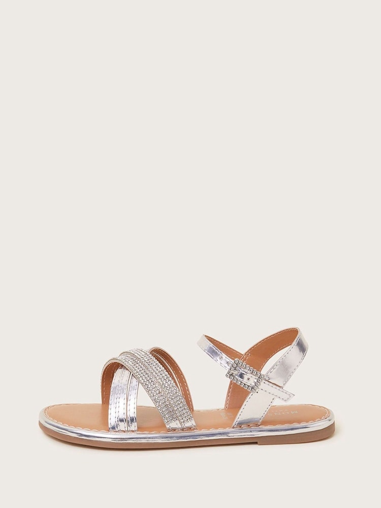 Monsoon Silver Diamanté Cross-Over Sandals - Image 2 of 3 Monsoon Silver Diamanté Cross-Over Sandals - Image 2 of 3
