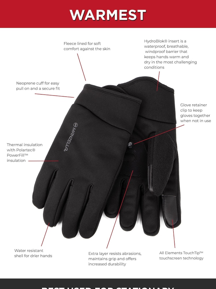 Totes Black Mens Manzella Warmest Gloves - Image 4 of 4
