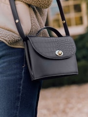 Joules Claire Navy Faux Leather Croc Effect Cross Body Bag - Image 1 of 9
