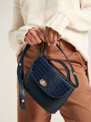 Joules Claire Navy Faux Leather Croc Effect Cross Body Bag - Image 2 of 9
