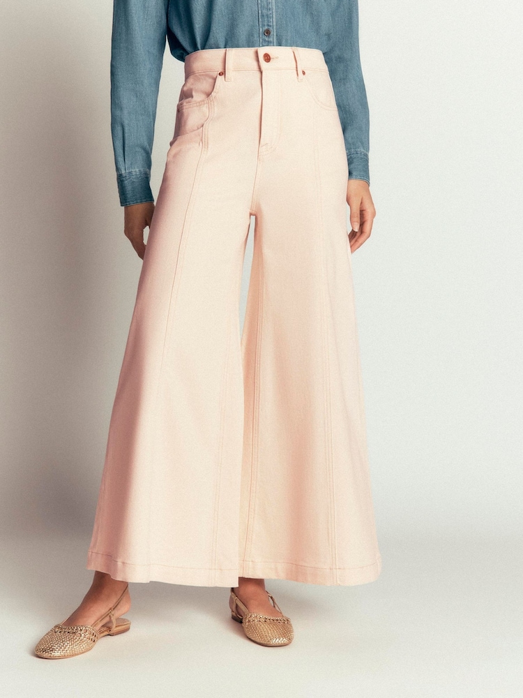 Boden Cream Cotton Wide Leg Culotte Jeans - Image 1 of 5 Boden Cream Cotton Wide Leg Culotte Jeans - Image 1 of 5