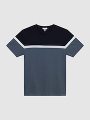 Reiss Airforce Blue/Navy Max Mercerised Cotton Colourblock T-Shirt - Image 2 of 5