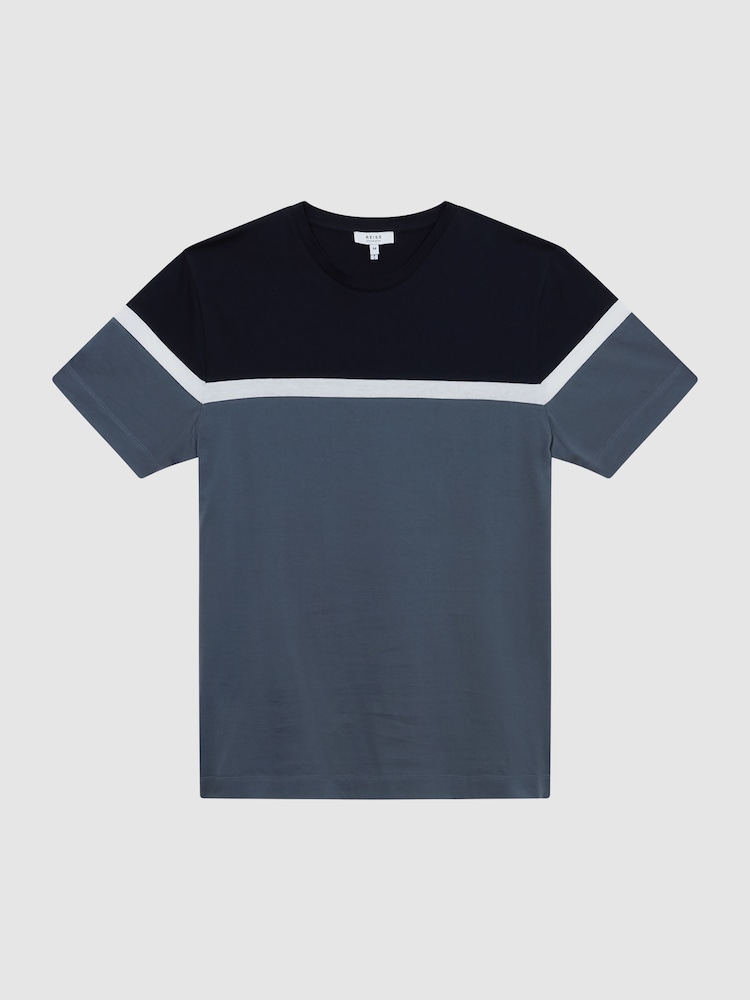 Reiss Airforce Blue/Navy Max Mercerised Cotton Colourblock T-Shirt - Image 2 of 5