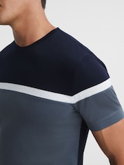 Reiss Airforce Blue/Navy Max Mercerised Cotton Colourblock T-Shirt - Image 4 of 5