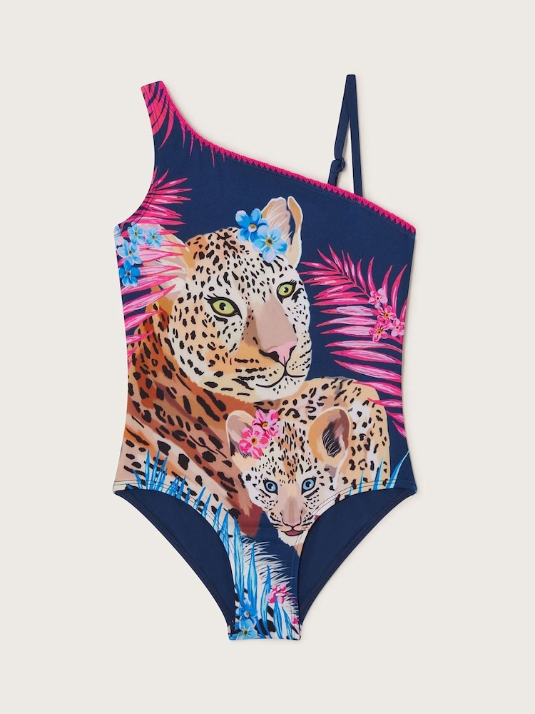 Monsoon Blue Asymmetric Leopard Print Swimsuit - Image 1 of 3 Monsoon Blue Asymmetric Leopard Print Swimsuit - Image 1 of 3