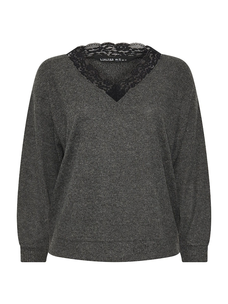 Yours Curve Grey Limited Ribbed Lace Trim Top - Image 5 of 5 Yours Curve Grey Limited Ribbed Lace Trim Top - Image 5 of 5