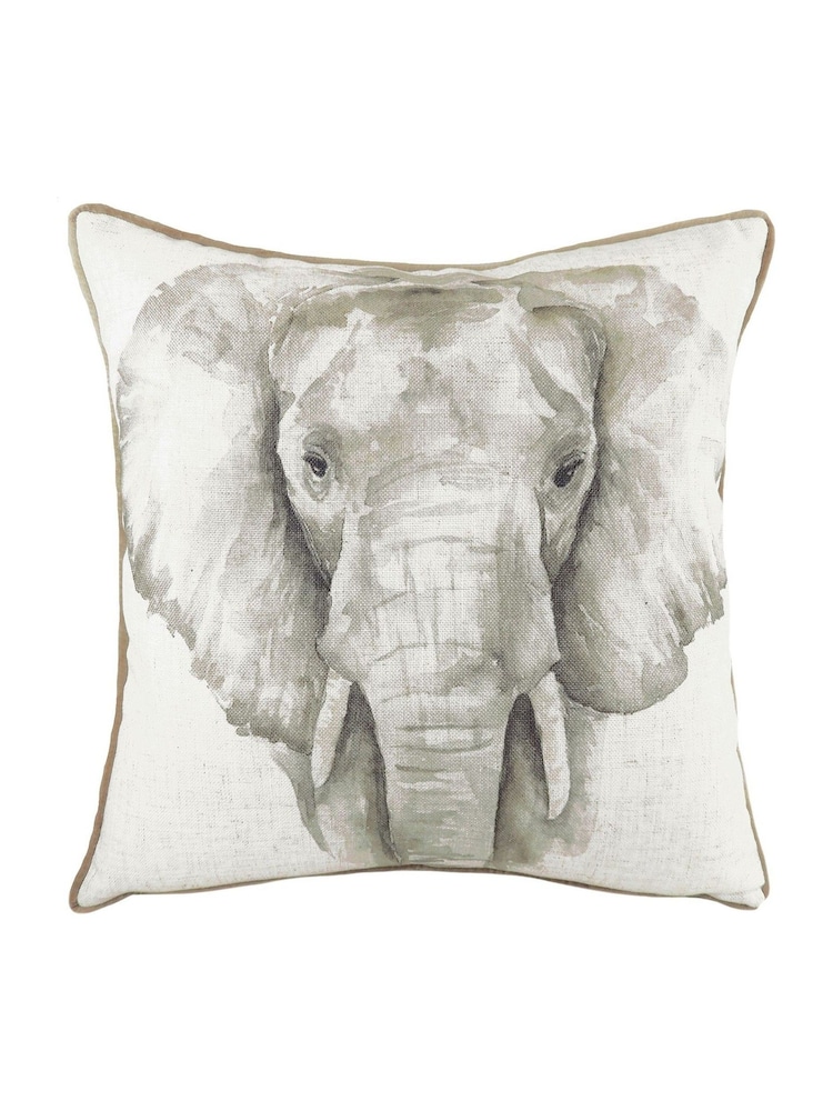 Evans Lichfield White Safari Elephant Printed Polyester Filled Cushion - Image 2 of 3