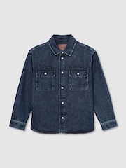 Reiss Dark Blue Kravitz Twin-Pocket Rigid-Denim Jacket - Image 2 of 7