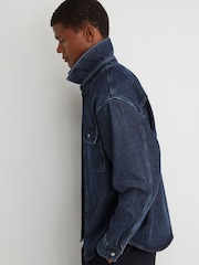 Reiss Dark Blue Kravitz Twin-Pocket Rigid-Denim Jacket - Image 3 of 7