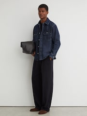 Reiss Dark Blue Kravitz Twin-Pocket Rigid-Denim Jacket - Image 4 of 7