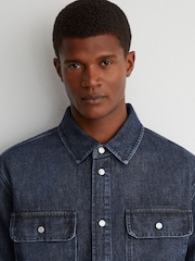 Reiss Dark Blue Kravitz Twin-Pocket Rigid-Denim Jacket - Image 6 of 7