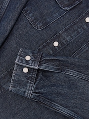 Reiss Dark Blue Kravitz Twin-Pocket Rigid-Denim Jacket - Image 7 of 7