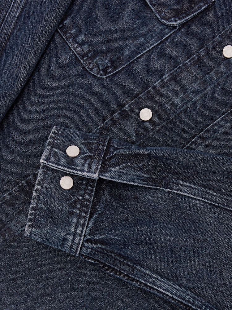 Reiss Dark Blue Kravitz Twin-Pocket Rigid-Denim Jacket - Image 7 of 7 Reiss Dark Blue Kravitz Twin-Pocket Rigid-Denim Jacket - Image 7 of 7