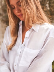 White Linen Look Casual Summer Shirt - Image 4 of 6