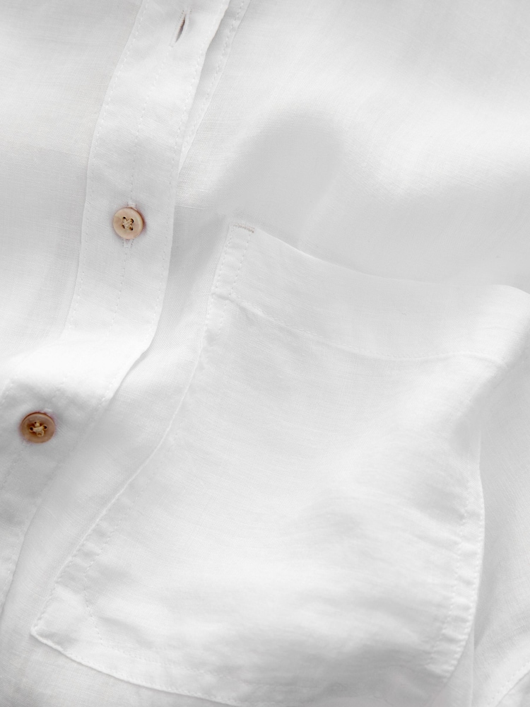 White Linen Look Casual Summer Shirt - Image 6 of 6