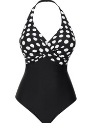 Figleaves Black Spot Tailor Underwired Halter Neck Tummy Control Longer Length Swimsuit - Image 5 of 5