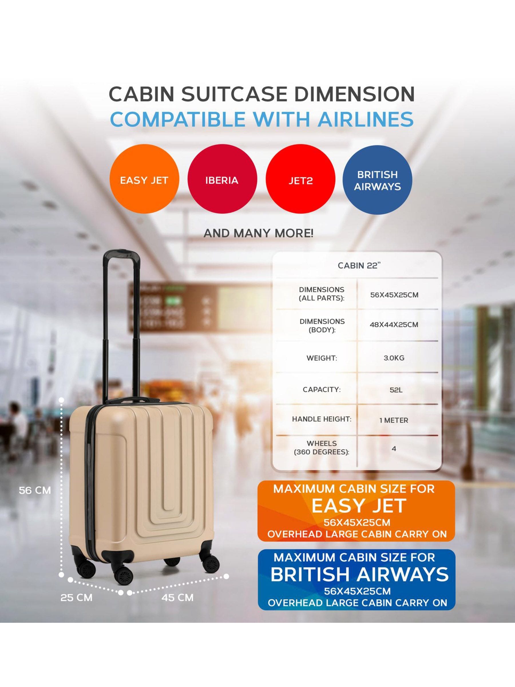 Buy Flight Knight Champagne 56x45x25cm EasyJet Overhead 8 Wheel