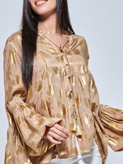Jolie Moi Natural Crochet Detailed Long Sleeve Holiday Blouse - Image 6 of 6