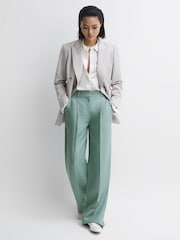 Reiss Teal Talia Linen Blend Wide Leg Trousers - Image 1 of 5