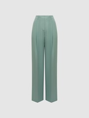 Reiss Teal Talia Linen Blend Wide Leg Trousers - Image 2 of 5