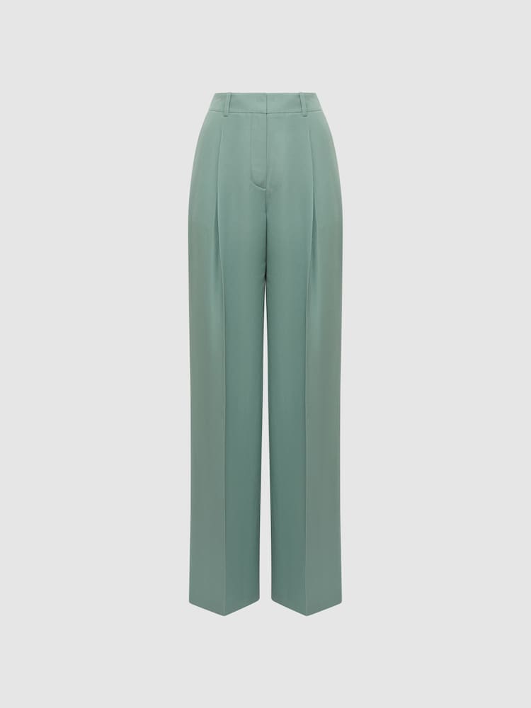 Reiss Teal Talia Linen Blend Wide Leg Trousers - Image 2 of 5