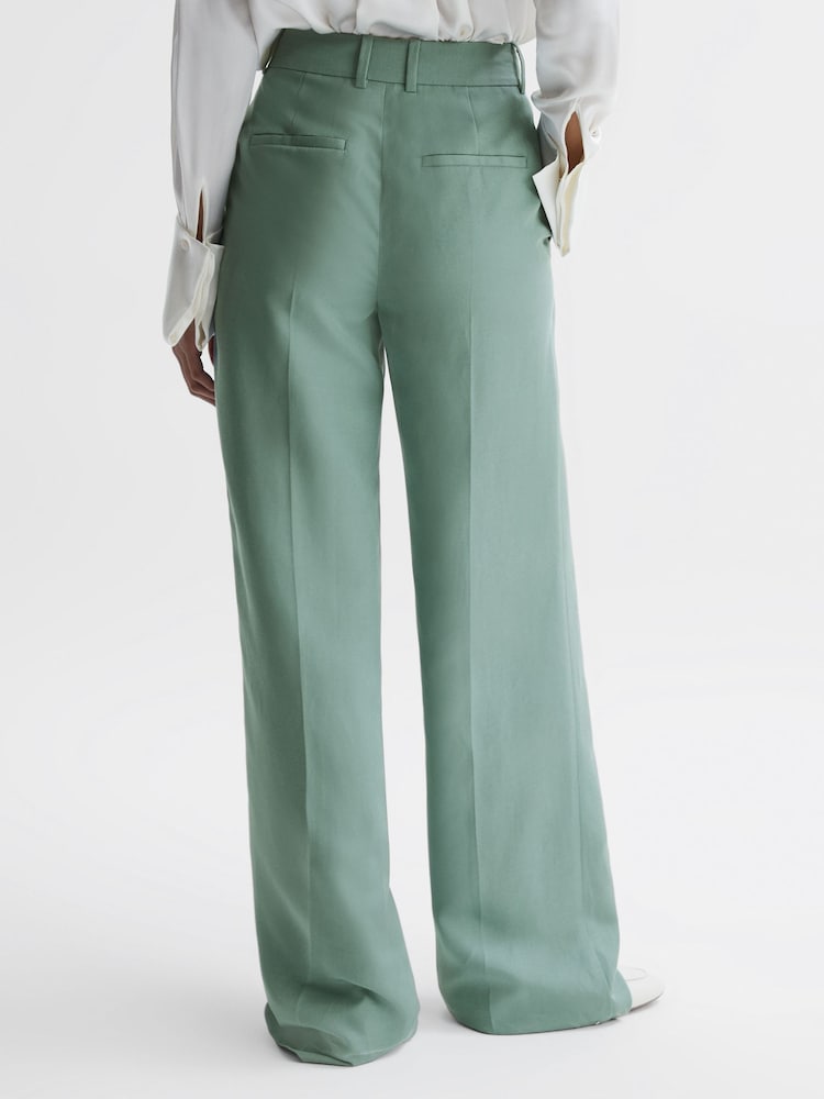 Reiss Teal Talia Linen Blend Wide Leg Trousers - Image 5 of 5
