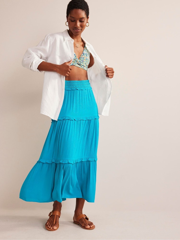 Boden Blue Smocked-Waist Crinkle Skirt - Image 1 of 5