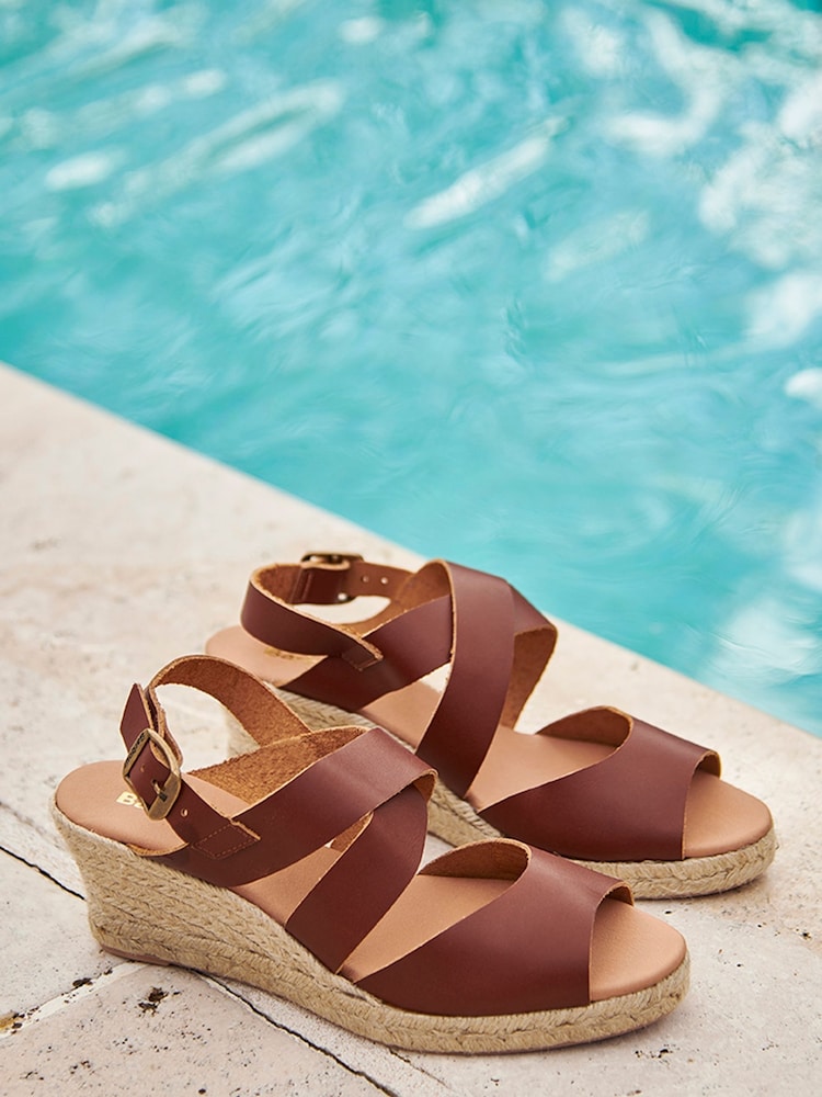 Barbour® Tan Brown Yolanda Leather Espadrille Wedge Sandals - Image 1 of 7 Barbour® Tan Brown Yolanda Leather Espadrille Wedge Sandals - Image 1 of 7