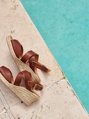 Barbour® Tan Brown Yolanda Leather Espadrille Wedge Sandals - Image 2 of 7